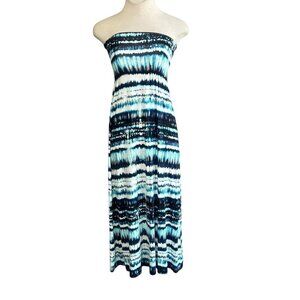 Cynthia Rowley Blue Batik Beachy Liquid Knit Strapless Sun Dress Size Small